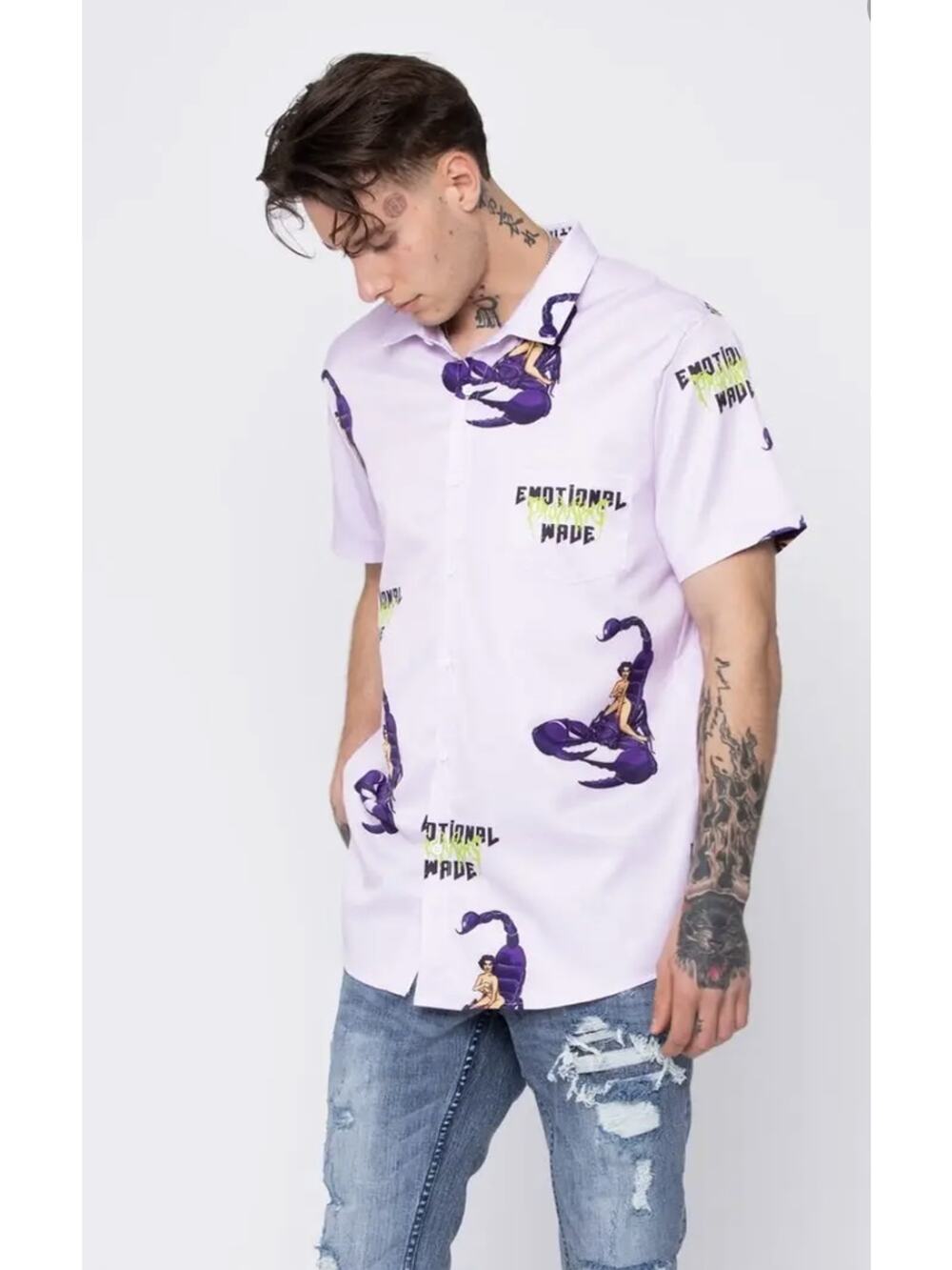 Broken Promises Zumiez Scorpion Babe Button Up Shirt Mens Large Purple New